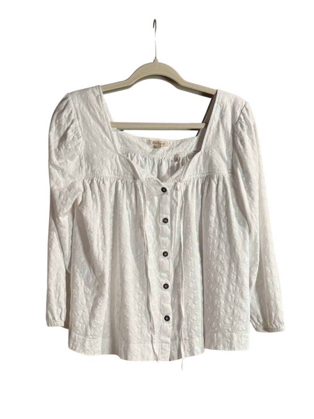 100% Cotton Barbour White Peasant Top, Size 8, Cottagecore Boho